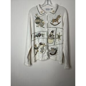 B.P. Design Womens Christmas Cardigan Sweater Embroidered Embellished Large